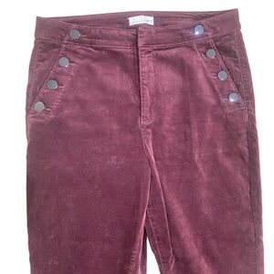 Loft burgundy straight leg velveteen pant sailor buttons front pockets size 32